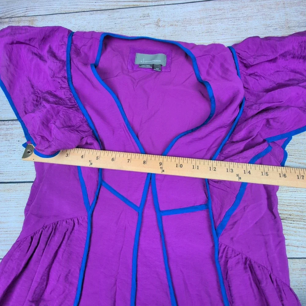 Anthropologie  The Mimi Purple Midi Dress V Neck Ruffle Sleeve ‎ XXS